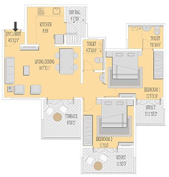 1091 L 2BHK Floor Plan