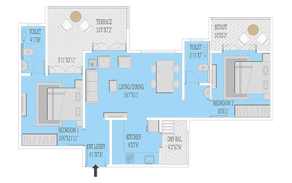 1135 XL 2BHK Floor Plan