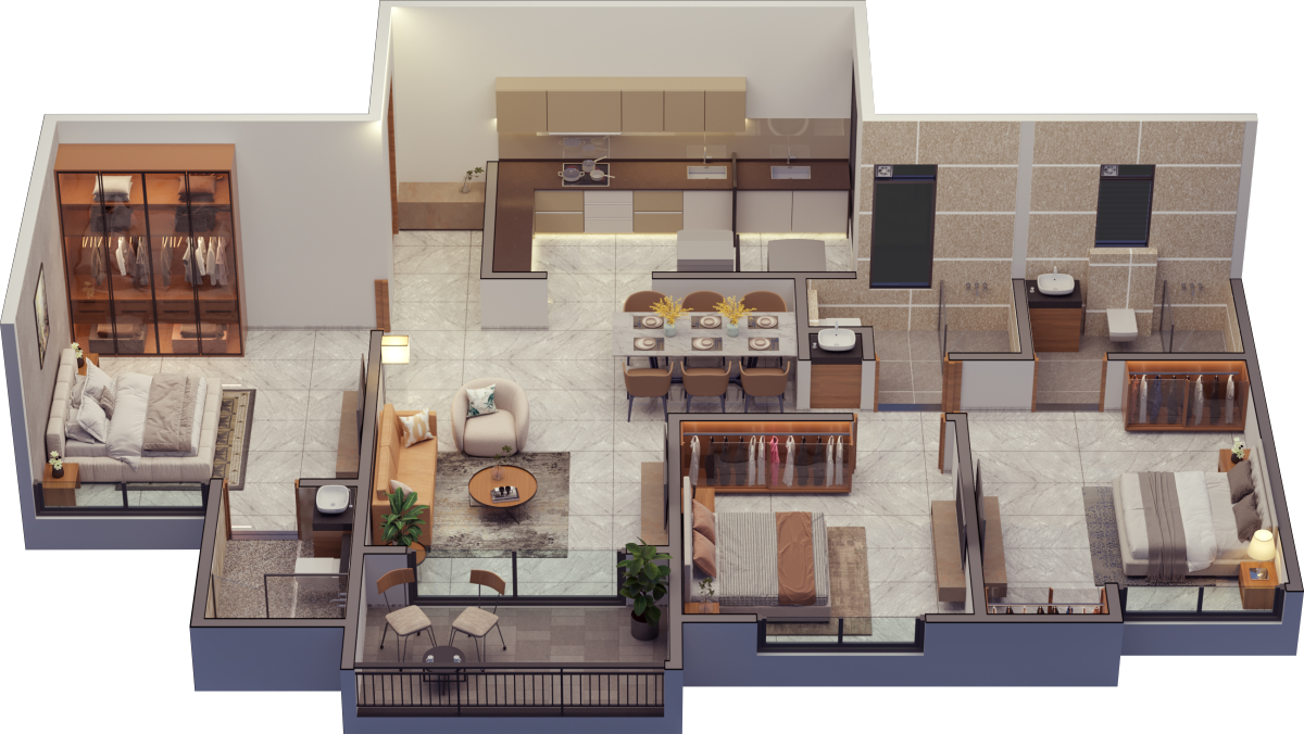 3 BHK Floor Plan - Sun Glory Sadashiv Peth