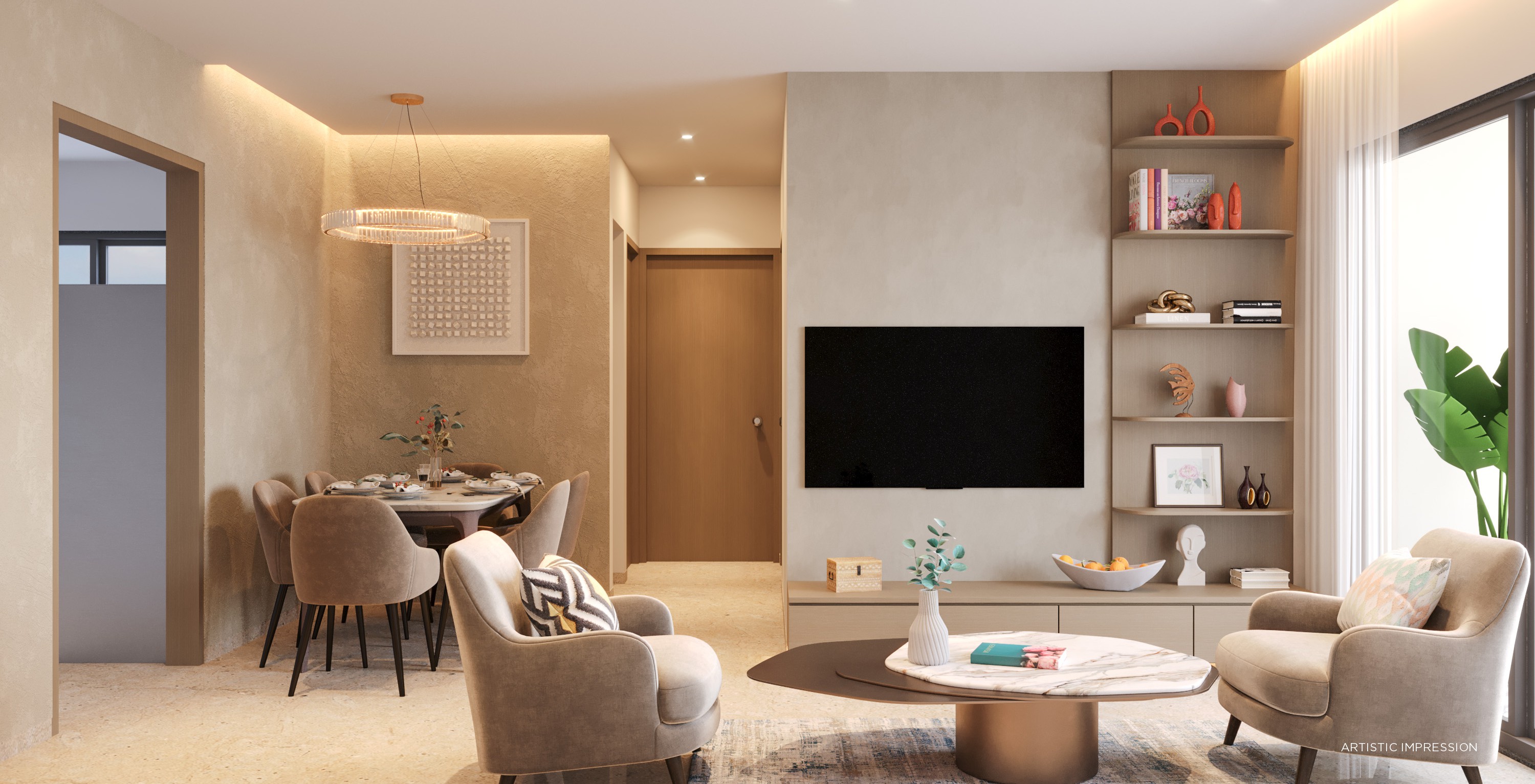 Sun Glory Living Room - 3 BHK Interiors